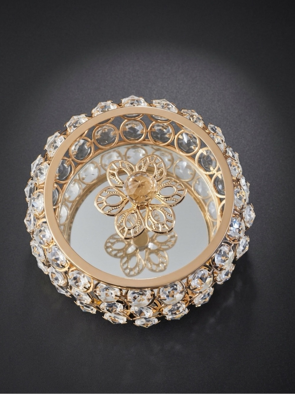 Gold Crystal Beaded Floral Jewelry Trinket Dish NWOT